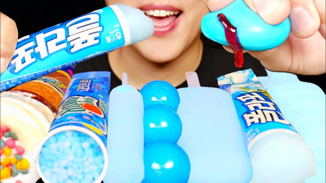 Asmr Blue Ice Cream Party Popping Star Polar Ice Candy Bar 파란색 아이스크림 먹방 噛む音 氷の音 Eating Sounds Youtube