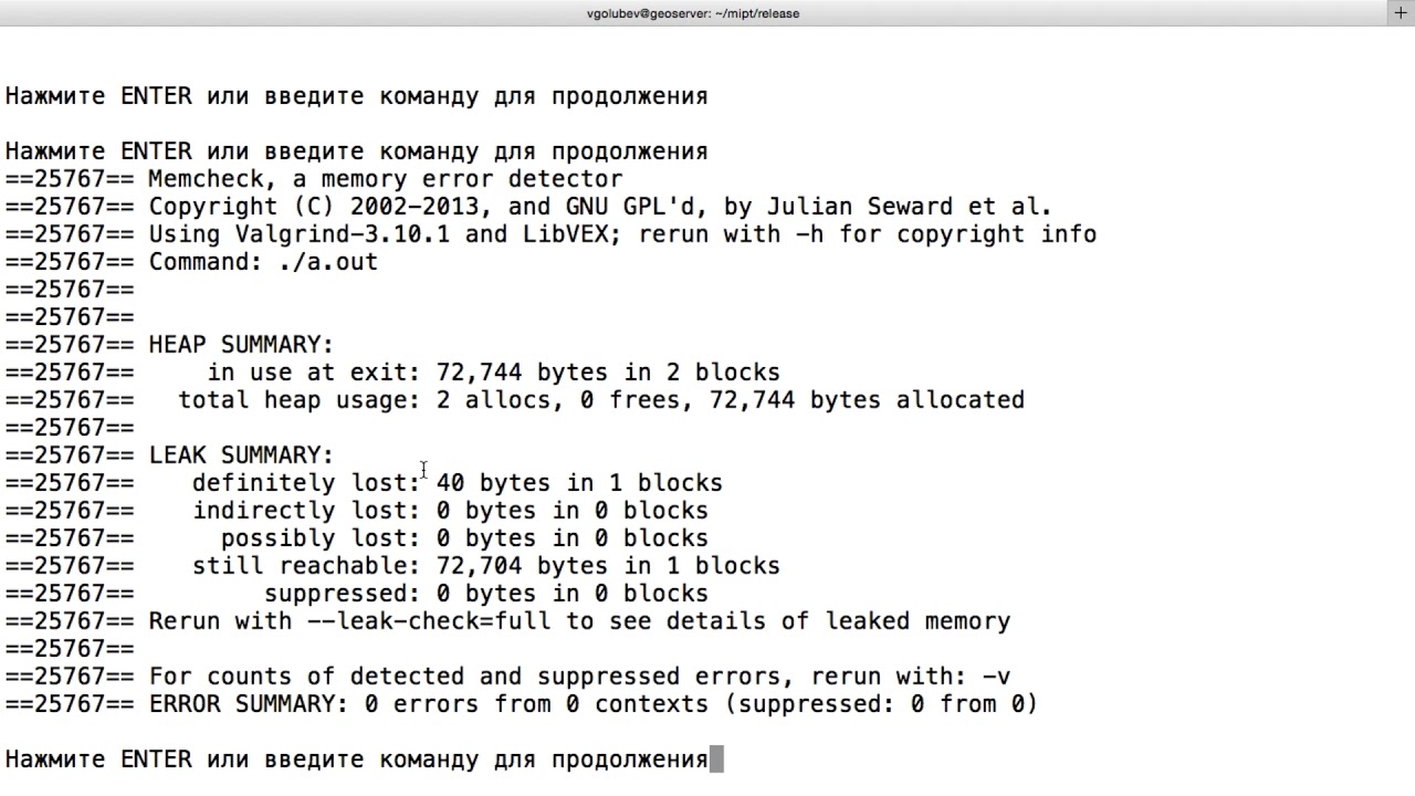 A 01 Использование valgrind (Голубев В.И., 2019)