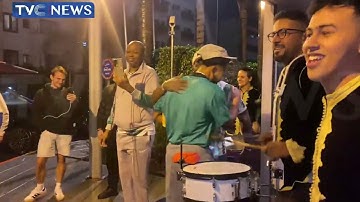 How The Super Eagles Were Welcomed At Their Hotel By The Nigerian Community In Rabat