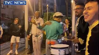 How The Super Eagles Were Welcomed At Their Hotel By The Nigerian Community In Rabat
