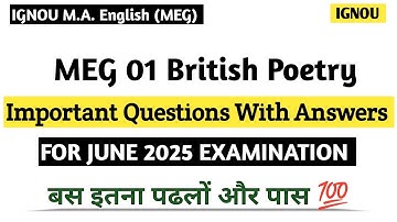 meg 01 british poetry notes | meg 01 important questions for June 2025 | meg 01 important topics