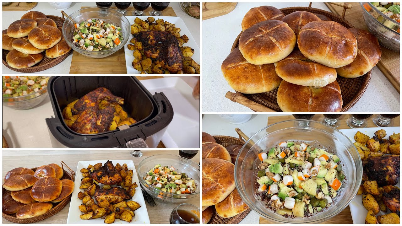 بلا تخمام وجدي هاد الغديوة الساهلة الماهلة 😍خبز الفينو صينية دجاج و بطاطس سلطة..