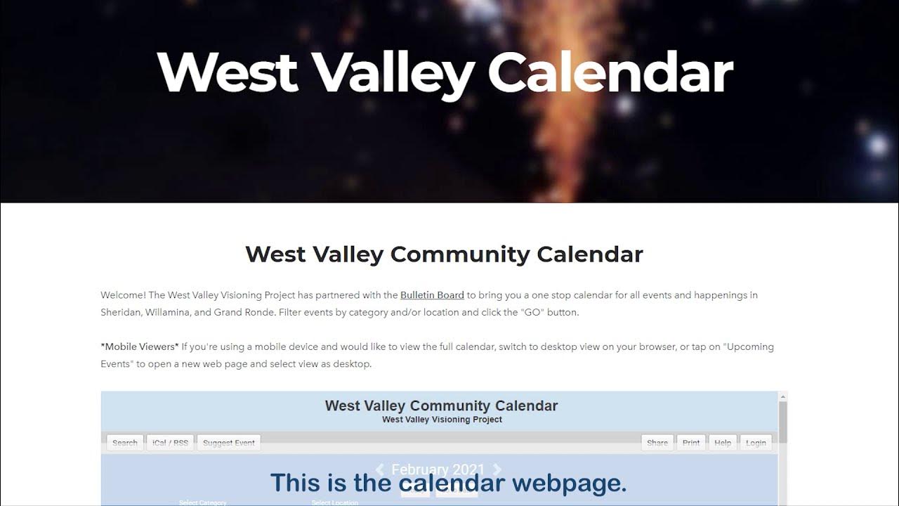West Valley Calendar Introduction YouTube