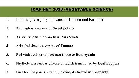 𝐈𝐂𝐀𝐑 _𝐍𝐄𝐓 (𝐕𝐞𝐠𝐞𝐭𝐚𝐛𝐥𝐞 𝐒𝐜𝐢𝐞𝐧𝐜𝐞) 𝟐𝟎𝟐𝟎|Useful for HO,AO,IBPS,ICAR_JRF,SRF,NET/ARS,SAUs entrance exams