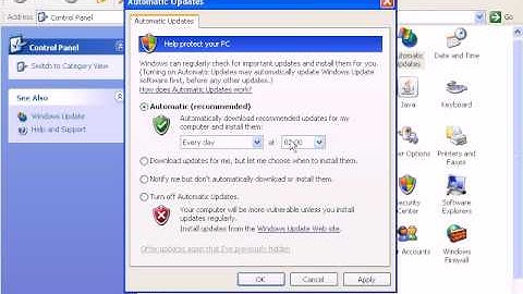 More Advanced Features Of Windows XP - Windows Control Panel Automatic Updates Options