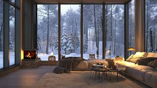 ❄ Snowfall in Forest in Living Room with Relaxing Fireplace Sounds | Sleep, rest, study