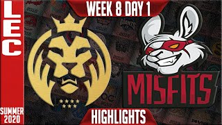 MAD vs MSF Highlights | LEC Summer 2020 W8D1 | MAD Lions vs Misfits Gaming