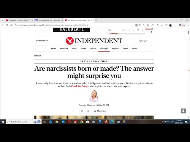 Thumbnail for Narcissism: Furious Debate (Interview, The Independent, UK)