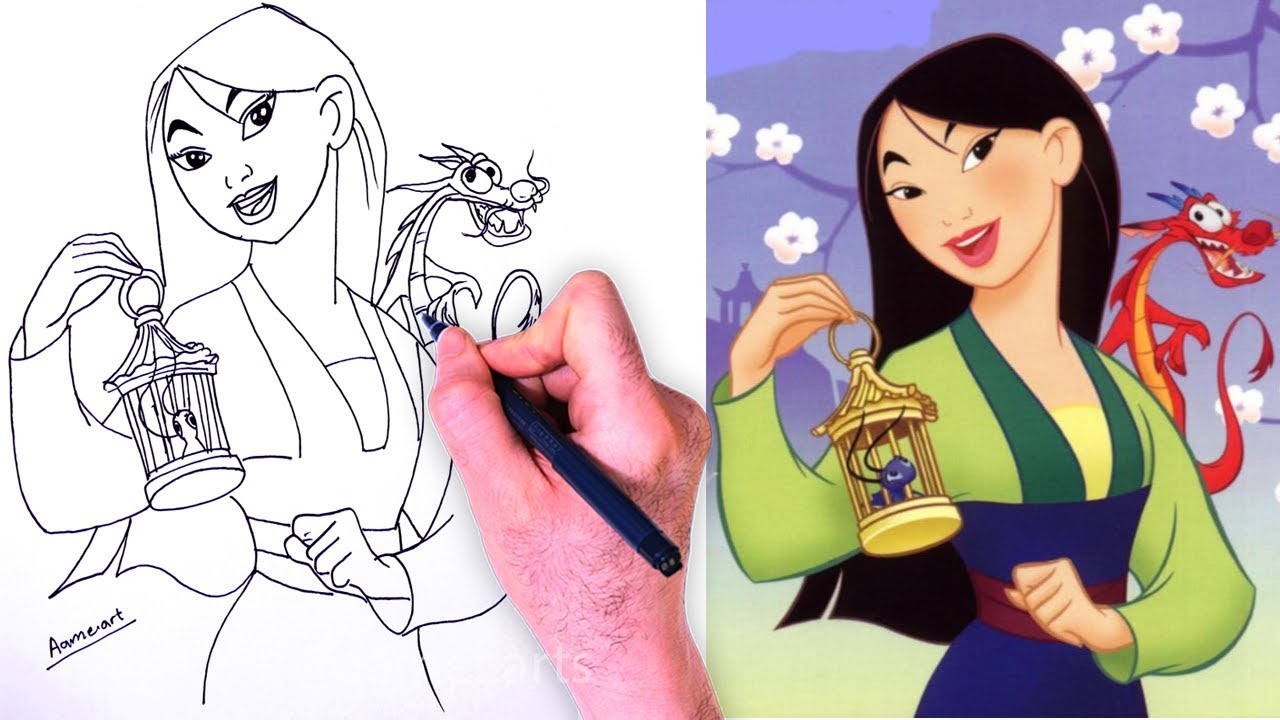 تعليم رسم اميرات ديزني رسم مولان من كرتون مولان Drawing Mulan