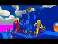 Red, Blue and Yellow ragdoll race. Obstacle mountain climbing.  | Fun with Ragdolls The Game #70