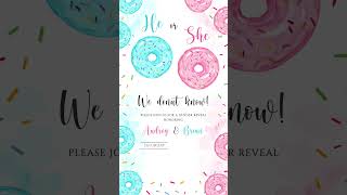 Donuts Gender Reveal Video Invitation  #babygenderreveal #genderreveal #babyannouncement