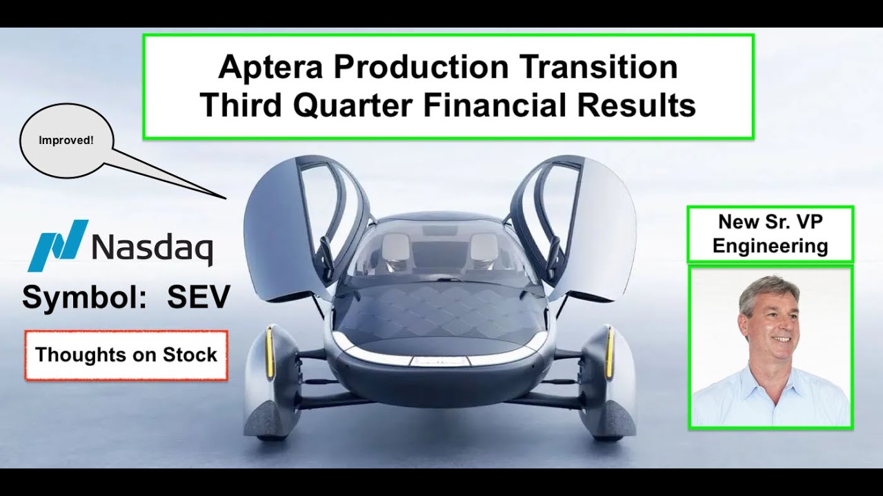 Развитие дизайна Aptera, вице-президент по инжинирингу, производственный настрой, финансы за 3 кв...