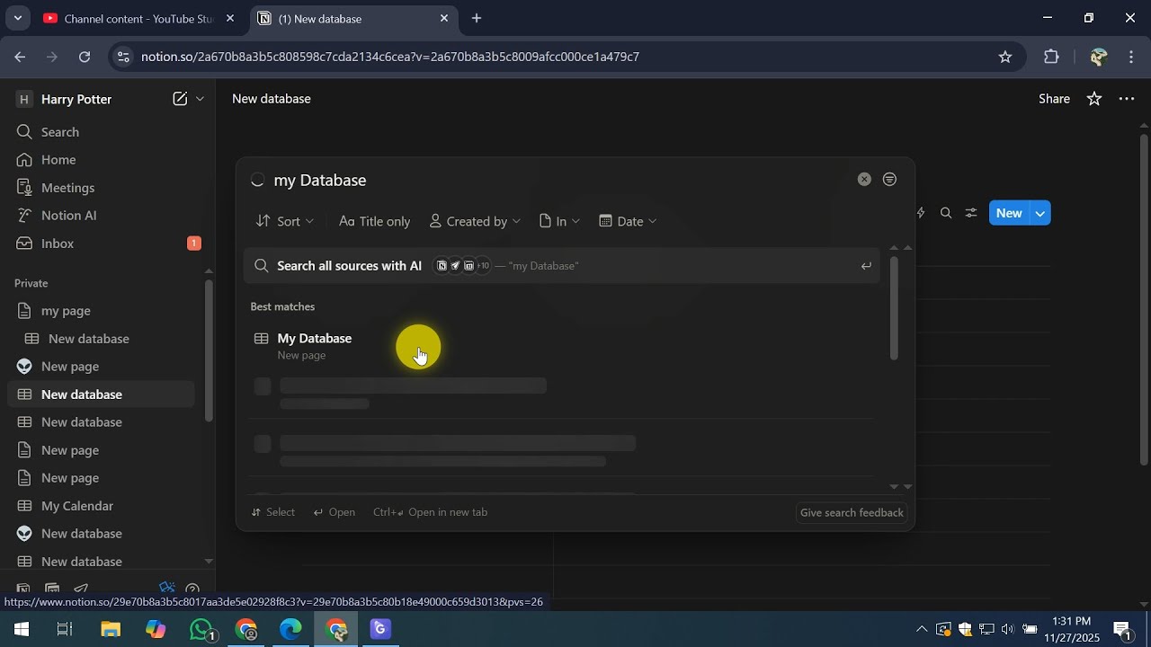 Как искать в базе данных Notion