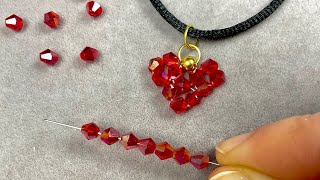 EASY Beaded Heart Tutorial: Crystal Beads Jewelry Making | Beaded Necklace Tutorial #beads