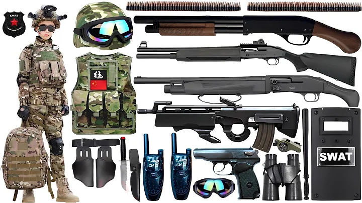 Special police weapon toy set unboxing, Hunting rifle, UZI submachine gun, revolver, sniper rifle