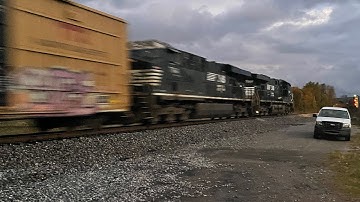 NS ES40DC 7597 leads fast eastbound manifest 362 at Brock