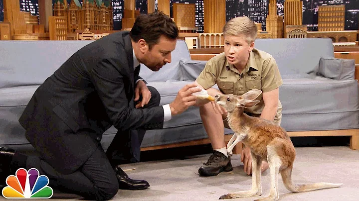 Robert Irwin och Jimmy matar en baby-känguru