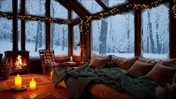 Snowy Jazz Haven ❄️ Snowstorm & Fireplace Sounds Ultimate Cabin Vibes for Unwind
