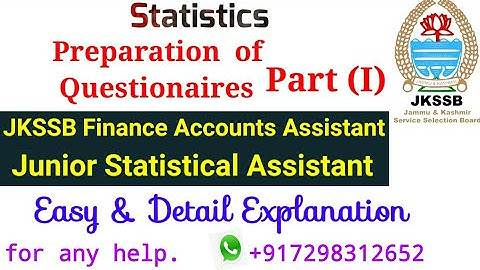 Preparation of Questionaires|Statistics|JKSSB Finance Accounts Assistant|FAA|JKSSB previous papers