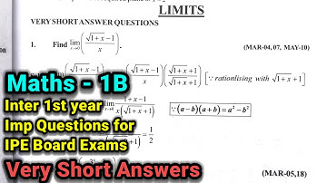 Inter 1st year | Maths-1B | 8.Limits chapter |  Important Questions for IPE board Very Short Answers