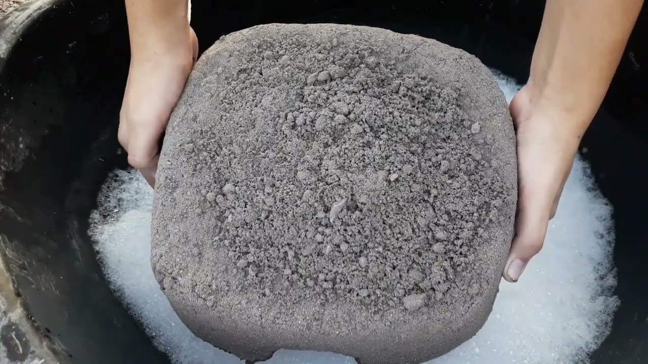 Winters love💦New giant shapes of crunchy sand cement crumbling in foamy water +behind the scene💦❣