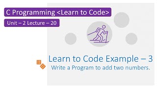 Unit-2 Lecture-20 Learn to Code Example-3: C Program to add two numbers