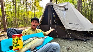 SPICY Mountain BASS Catch Cook Camp! { Glamping }