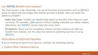 Can INSTR() in MySQL Leverage Column Indexes for Improved Performance?