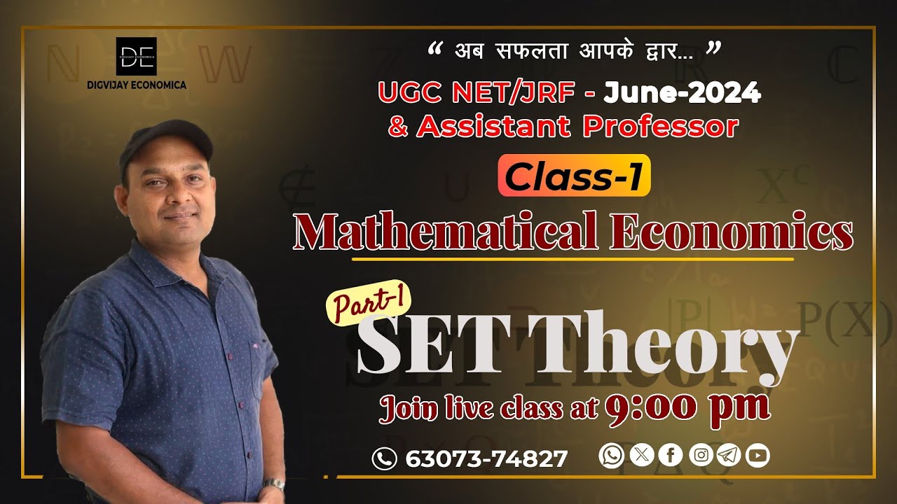 SET THEORY || MATHEMATICAL ECONOMICS FOR NET- JRF ECONOMICS JUNE 2024||ASSISTANT PROFESSOR ||