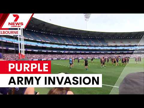 Freo's purple army invades Melbourne for grand final | 7NEWS