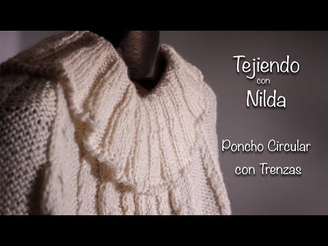 Poncho De Punto Trenzado Para Mujer - Cuello Redondo Y Punto Grueso (65% Acrílico, 25% Mohair, 10% Lana) | Talla Única Hasta La 42