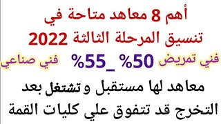 أفضل 8 معاهد تقبل من مجموع 50%_55% معاهد لها تكليف حكومي وفرص عمل|معاهد لها مستقبل في المرحلةالثالثة