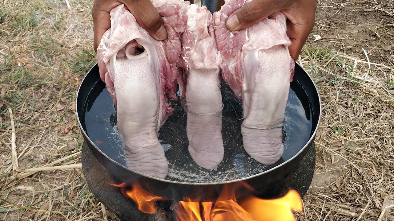 PIG TONGUE COOKING and EATING | 3 Pig Tongue Fry | Pig Tongue Cooking