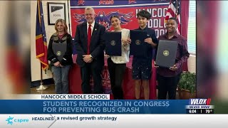 Hancock Middle School students recognized in Congress for preventing bus crash