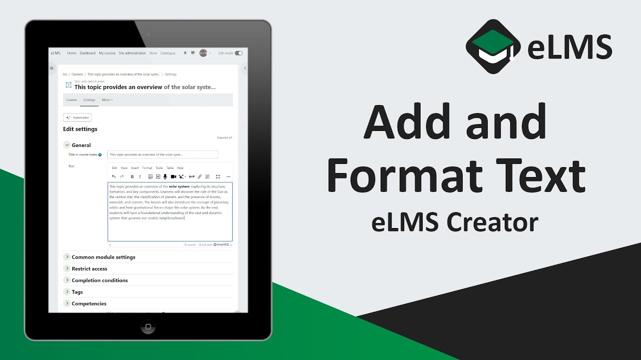 Add and Format Text in eLMS - YouTube