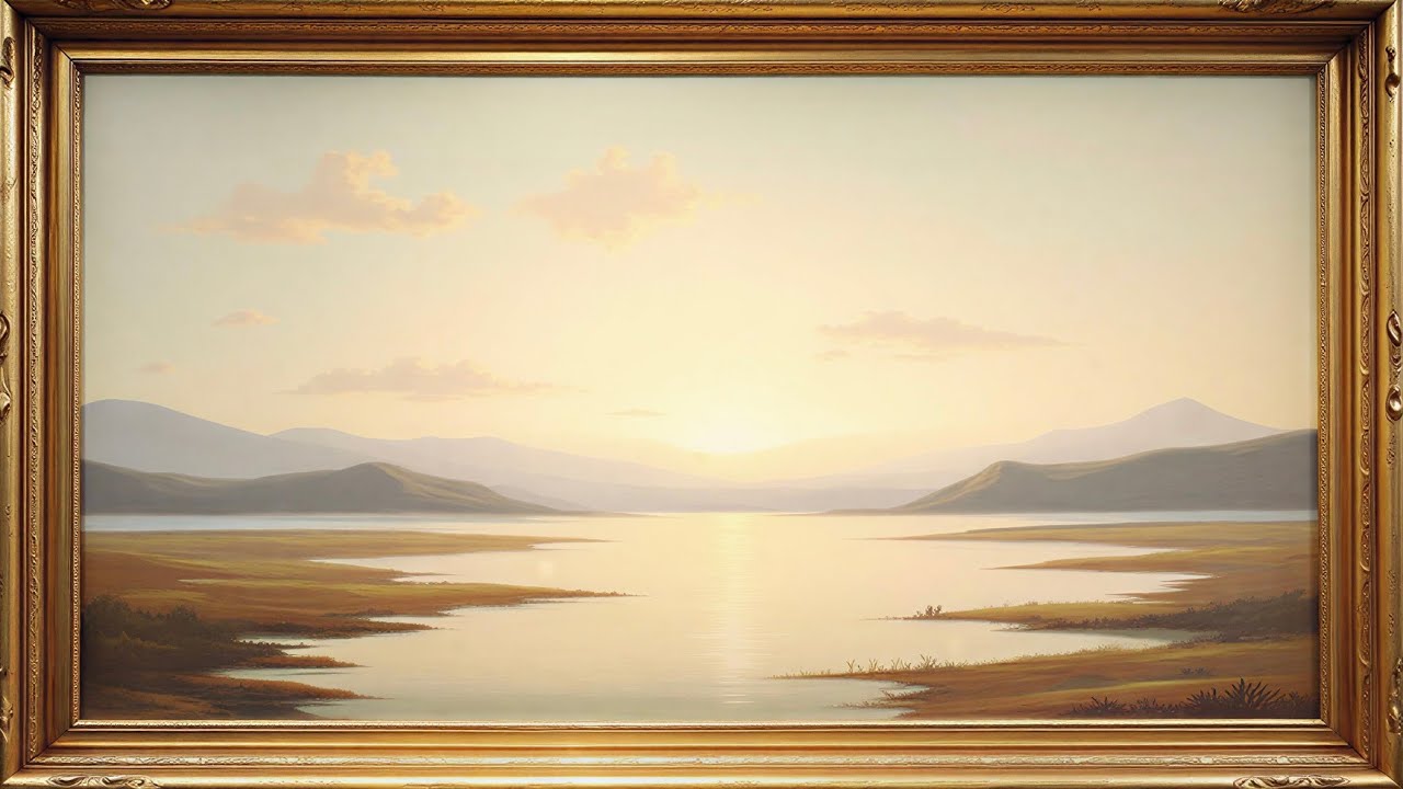Golden Horizon Framed Oil Painting Screensaver | Silent Abstract Landscape Art for TV | 4 Hours