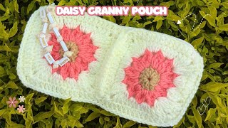 How to Crochet a Daisy Granny Square Pouch | Beginner friendly tutorial