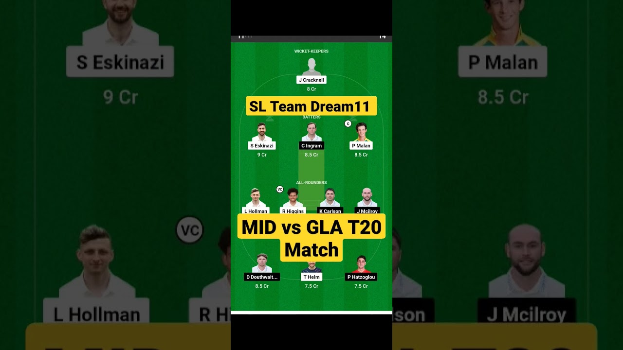 Mid vs GLA dream11 prediction || SL Team Dream11 Mid vs gla