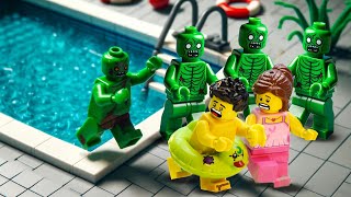 LEGO Zombie Outbreak at the Pool! Tricks to Face a Zombie Apocalypse