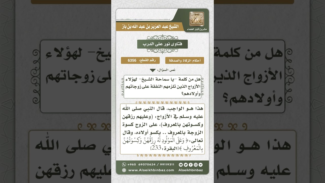 6356 - واجب النفقة على الأزواج للزوجة والأولاد - نور على الدرب