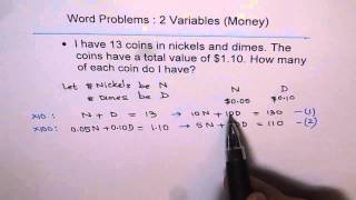 Coins Nickel Dimes Word Problem Linear Application Profile