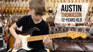 12-years-old Austin Thomason playing a Bill Nash Stratocaster at Norman's Rare Guitars