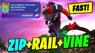 How to EASILY Use a Zipline, Grind Rail, and Grind Vine - Fortnite Quest