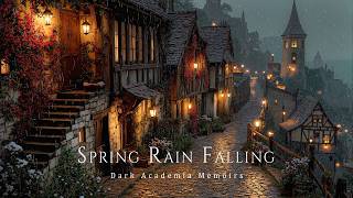 Spring Rain Falling Over a Covered in Vibrant Red Flowers and Vines Medieval Village | Dark Academia screenshot 5