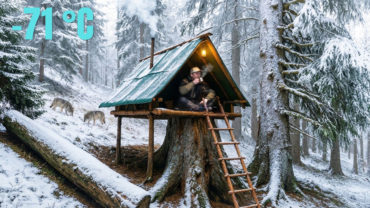 Building the Ultimate Cozy Shelter on a Tree Stump | Solo Bushcraft ...