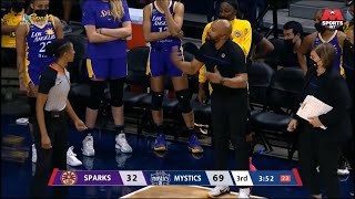 Sparks Coach Derek Fisher & Mystics Natasha Cloud Exchange Technicals Complaining To Refs.