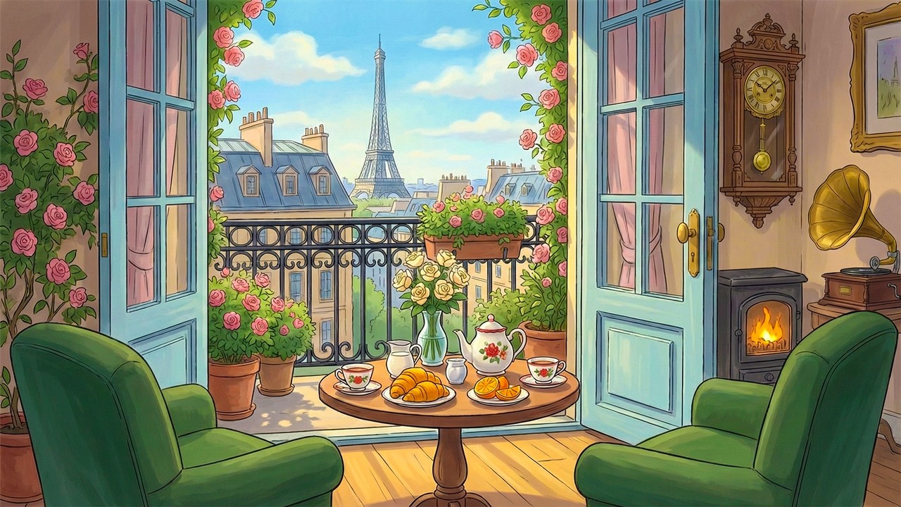 Relaxing Jazz Music on a 1950s Spring Morning in Paris with Vintage Oldies Playing in Another Room