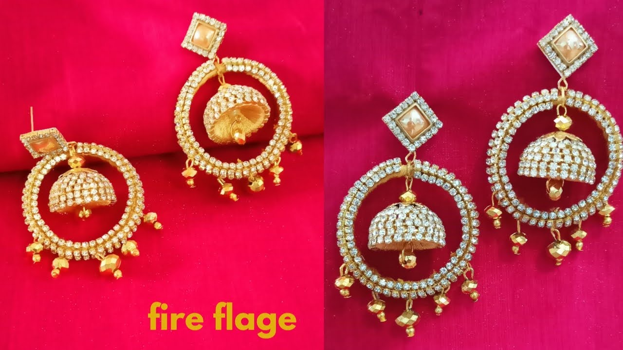 how to make bridal earring making at home/ party wear earring making in