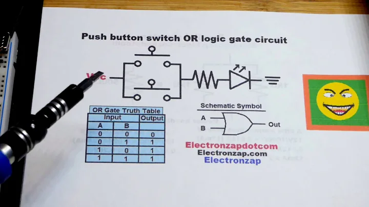 Push button switch based OR logic gate schematic diagram and truth table