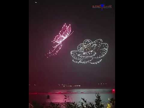 Where precision meets wonder. A butterfly takes flight over the water in light #dubai #drone #elpyro